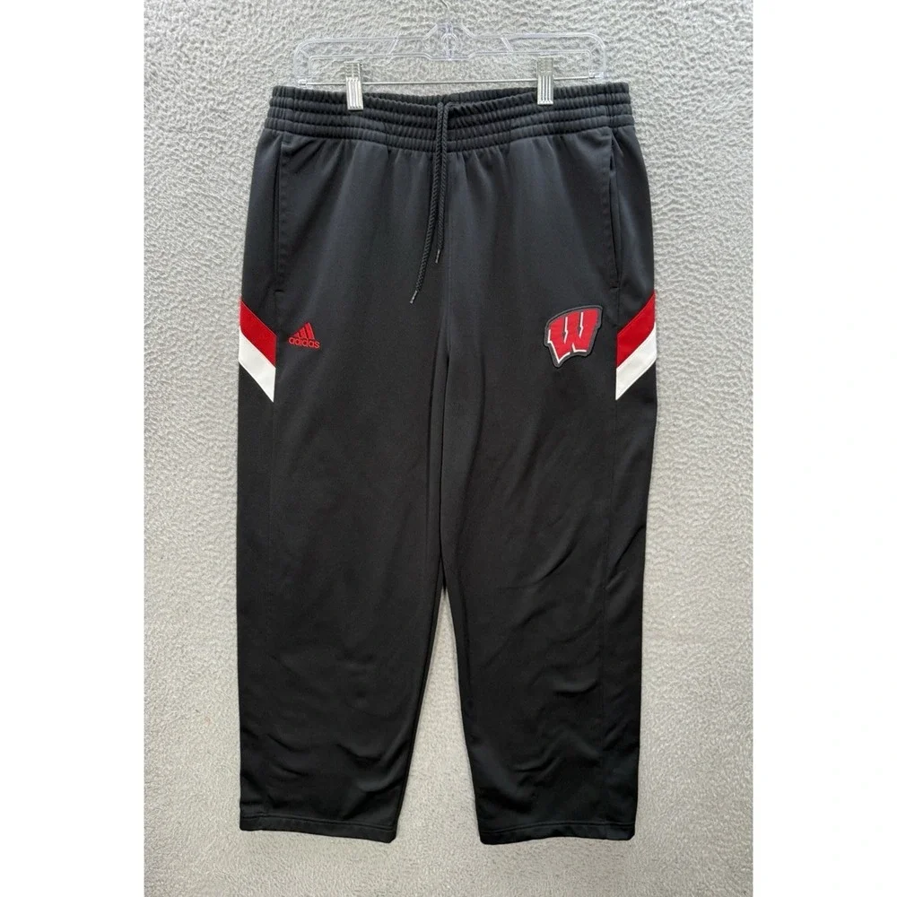 Wisconsin Badgers Track Pants Adult XL Black Adidas Sweatpants NCAA College‎
